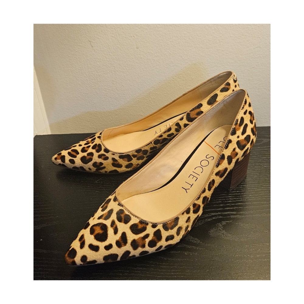Sole Society Andorra Leopard REAL Calf Hair Block Heel Pumps Size 7.5